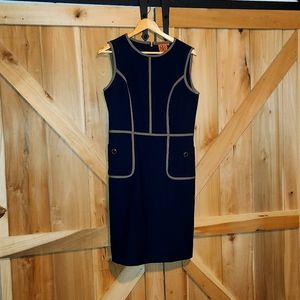 Tory Burch 12 Dress Navy Tan Wool